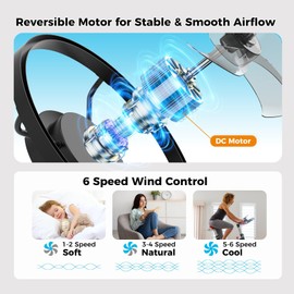 Aphyni Ceiling Fans with Lights and Remote, 15.7" Black 6 Wind Speeds Fandelier Ceiling Fan with Light for Bedroom, Low Profile Ceiling Fan, Modern Flush Mount LED Fan Light, 3000-6500K Dimmable