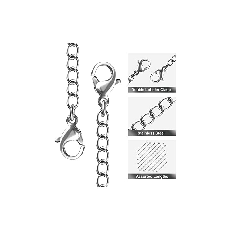 Necklace Extenders, 10Pcs Stainless Steel Silver Necklace Bracelet Anklet Extension