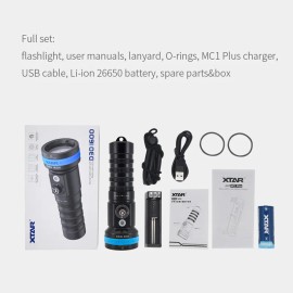 Xtar D30 1600 Lumens Waterproof Underwater Rechargeable Four Color Light Fishing Flashlight for Professional DivingBody Color: Set, Emitting Color: Cold White, Lamp Power(W): 12.5