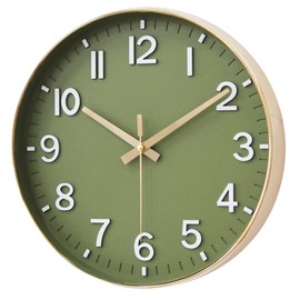 HZDHCLH Wall Clock 12 Inch Silent Non Ticking Quartz Modern Decorative Clock for Office Classroom Home Living Room Bedroom(Golden green)