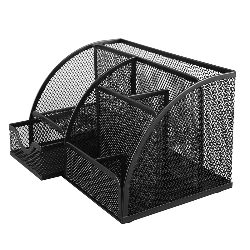Mesh Office Desktop Organizer Multifunctional Metal 7 Compartments Pen Holder