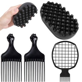 4 PCS Hair Sponge, afro sponge set with comb, hair sponge for curls - Dual Texture Styling Tools for Men & Women，For Dirty Braided Curly Hair, Coiled,Hair Brush