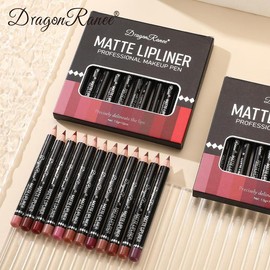 DRAGON RANEE Matte Lip Liner, 12pcs/box Waterproof Long Lasting Lip Liner, Easy Coloring Lipstick, Suitable for All Occasions Lip Makeup, Girls Makeup Accessories