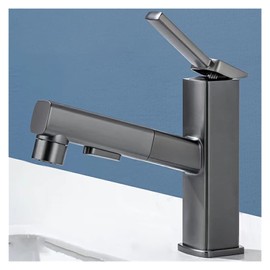 BVAKEIDZE Bathroom Faucet Black Kitchen Tap Pull Out Bathroom Hot and Cold Sink Mixer Tap Stream Sprayer Head Chrome Kitchen Tap(A-96004-C)