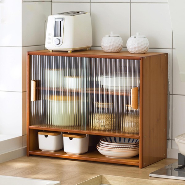 ILWorkTLs 3-Tier Small Bamboo Kitchen Pantry Sideboard with Sliding Striped