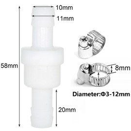 Durchmesser 10 mm Inline Rückschlagventil mit 2 Schlauchschellen, Rückflussverhinderer für Waschmaschinen Trockner, für Wasser Flüssigluft Kraftstoff Gas