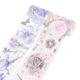 HICOHAND Floral Wave Wide PET Tape, 2 Rolls DIY Transparent Tape PET Flower Tapes for Journaling and Scrapbooking