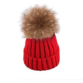 EXQULEG warm hat, real fur bobble hat winter hat bobble hat fur bobble raccoon fur -