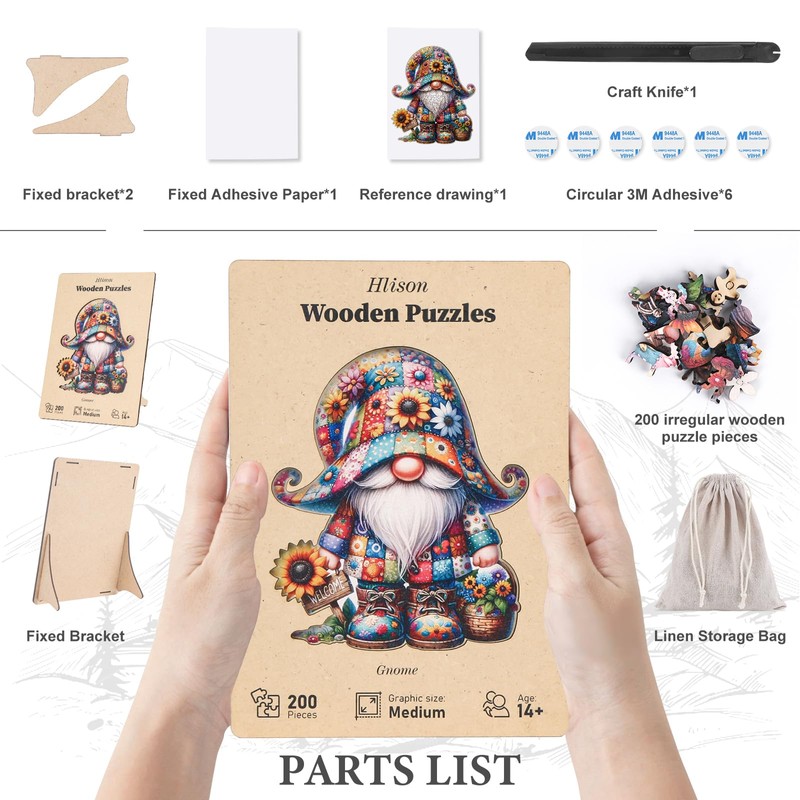 Wooden Jigsaw Puzzles, 300 Pieces Gnome Wooden Puzzles for Adults