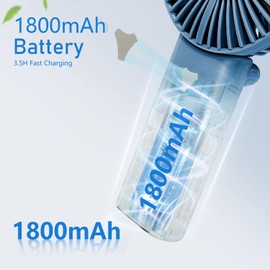 Senhui Portable Handheld Fan, 10 Speed Adjustable 1800mAh Battery Operated Fan with LED Display,180° Foldable Desk Fan For Travel Office Outdoor (Blue)
