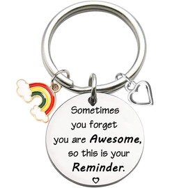 Tecreo Inspirational Gifts for Men/Women Motivational Quotes Keychain, Encouragement Keychain Gift Sometimes You Forget You Are Awesome, Silver, Medium