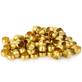 GASHER 100PCS Brass Compression Fitting, Brass Compression Sleeve Ferrules 3/8" Tube OD