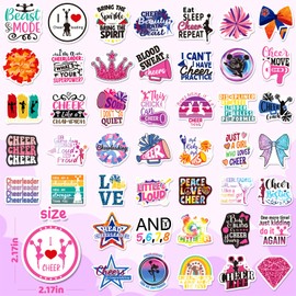WAKEMOODEI 100PCS Cheer Stickers for Girls, Cheerleading Stickers Bulk, Pink Cheer Stuff Party Favors, Cheerleader Vinyl Sticker Pack for Water Bottle Laptop Goodie Bag