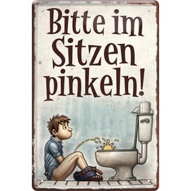 schilderkreis24 Tin Sign 20 x 30 cm - Humorous & Practical Wall Decoration for Bathroom, Toilet & Guest Toilets (Please Pee While Sitting!)