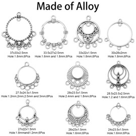 UR URLIFEHALL 60 Pcs 10 Styles Antique Silver Chandelier Charms Flat Round Chandelier Earring Charms Pendants for DIY Jewellery Making