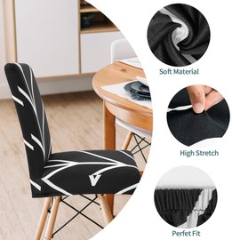 Zindoo Chair Covers, Set of 6, Large Stretch Chair Covers, Black and White Design, Removable Washable Chair Covers for Hotels, Restaurants, Weddings, Party Decoration