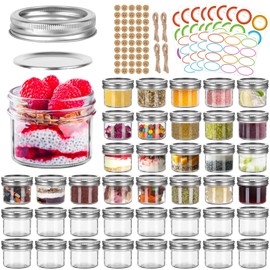 TOEKSIX Clear Mini Mason Jars 4 oz 40 Pack, 4 oz Regular Mouth Small Mason Jar with Lids and Seal Bands, Small Glass Canning Jar for Spice, Jam, Honey, Jelly, Dessert, DIY Candles Decor