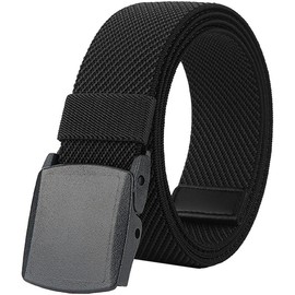 LionVII Men's Stretch Belts -Breathable Web Belt for Men with No Metal Plastic Buckle for Work Sports, Adjustable Casual Waistband [53" L x 1.5" W] - Color: Coffee
