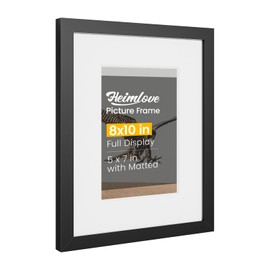 Heimlove 8x10 Picture Frames with Mat to Display 5x7 Picture,Plastic Black Photo Frame for Poster,Diploma,Certificate and Document with Tabletop and Wall Decor