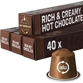 REAL COFFEE GREAT TASTE. EVERY DAY RICH & DARK Hot Chocolate Pods | Compatible with Nespresso | 40 Alu capsules | Perfect for a delicious Café Mocha or the kids
