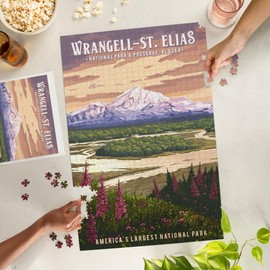 Lantern Press 1000 Piece Jigsaw Puzzle, Wrangell-St Elias National Park and Preserve, Alaska, Mount Drum, Painterly