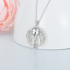AOBOCO Celtic Necklace 925 Sterling Silver Crescent Moon Pendant with Simulated Birthstone Celtic Irish Jewellery Gifts for Women, Crystal, Crystal
