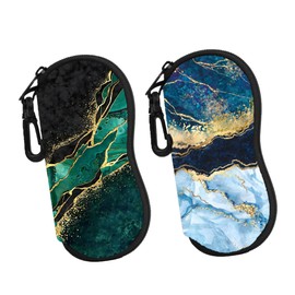 ruhuayoupin Sunglass Case Soft Eye Glasses Case For Women Reading Eyeglass Pouch For Travel 2 Pack Slim Sunglass Pouch With Hook Neopener Light Glasses Bag(GREEN MARBLE+BLUE MARBLE)