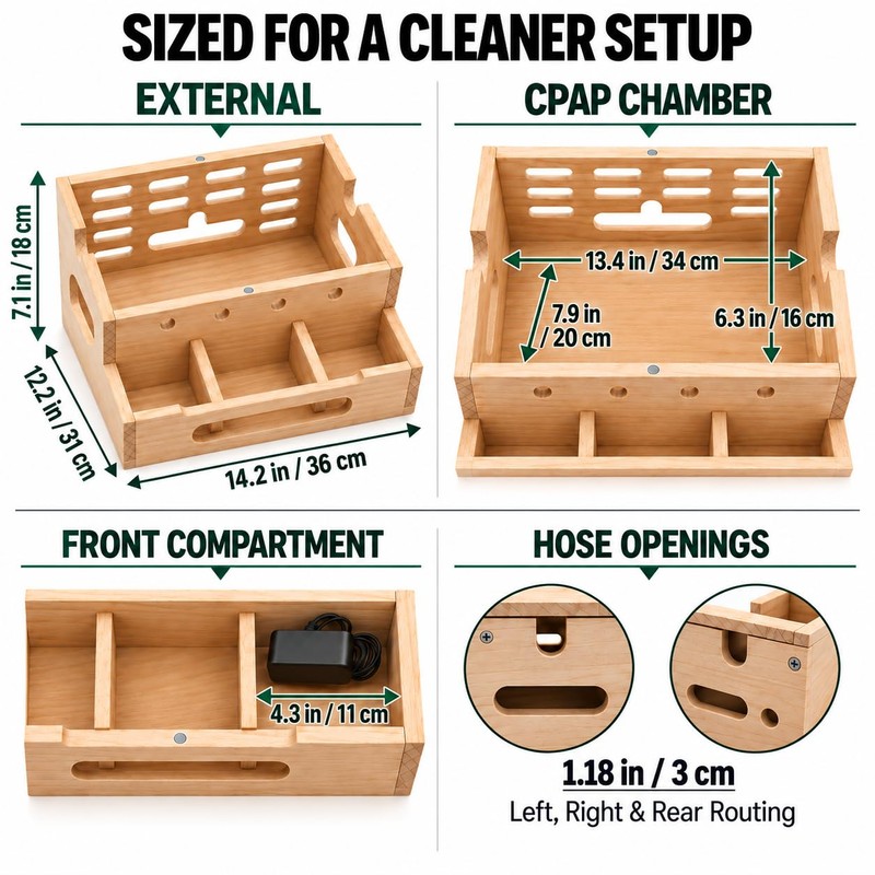 Wooden CPAP Organizer for Nightstand, Compatible with ResMed AirSense 10