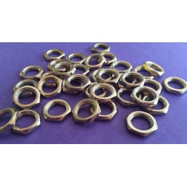 LOT OF 5 brass plate steel HEX NUTS LAMP PARTS 9/16" X 3/16" THICK 1/8-IPS (P01)