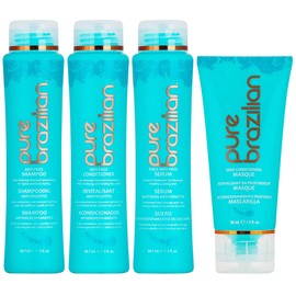 PURE BRAZILIAN - 4 Piece Essential Travel Size Kit: Anti-Frizz Shampoo, Conditioner, Serum & Masque