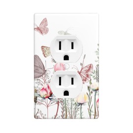 Mdulftar Wild Flower Butterfly Duplex Receptacle Outlet Wall Plate Vintage Pink Floral Outlet Covers Standard Size 1-Gang Lightswitch Cover 4.50" x 2.76" Home Decor