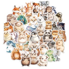 GEEHUA 50 Pcs Cute Animal Stickers, Watercolor Safari Sticker Aesthetic Vinyl Stickers Self Adhesive Jungle Wall Stickers Waterproof Cartoon Animal Decal for Laptop Scrapbook Water Bottle