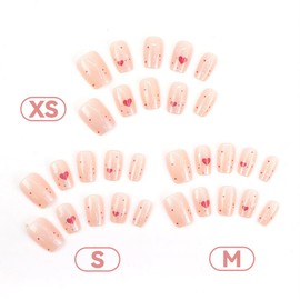 24Pcs Valentines Press on Nails Short Square NEWSPIED Heart Fake Nails with Glitter Designs Glossy False Nails Cute Pink Nails Glue on Nails Valentines Acrylic Stick on Nails for Women Girls Kids