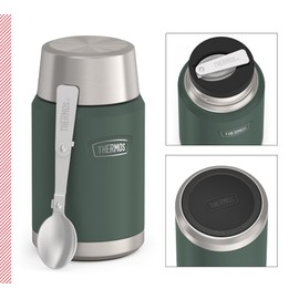 Thermos ICON Food Jar 0.71 L, Green/Forest Matt, Food Jar, 710 ml, Double-Walled 18/8 Stainless Steel, Keeps Warm and Cold, with Folding Spoon, Non-Slip Base, Completely Leak-Proof