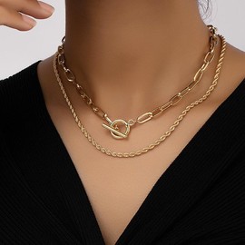 ALRNBY Gold Stacked Necklace for Women Paper Clip and Rope Chain Necklace Choker Statement Gold Layered Necklace Trendy Hip Hop Jewelry Gift