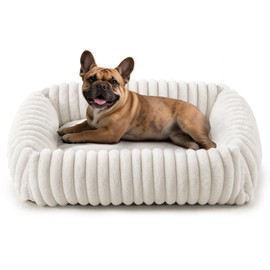 Dog Beds Medium Sized Dog, Washable Orthopedic Pet Bed with Removable Cover, Rectangle Soft Calming Sleeping Puppy Bed Durable Pet Cuddler with Anti-Slip Bottom, 30"x24"x8" Cream