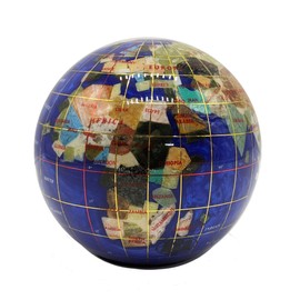 Unique Art 4.3" (110 mm) Diameter Gemstone Globe Paperweight Paper weight (Blue Pearl Swirl)