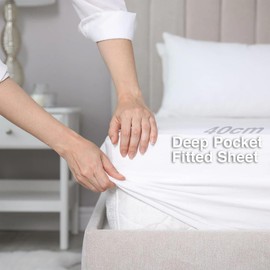 Cottonople 3 Piece Extra Deep Pocket King Fitted Sheet - Ultra Soft Polycotton White Breathable Bed Sheet (150x200+40cm) with 2 Pillowcases(50x75) - Hypoallergenic Fade Resistant Bedding