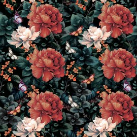 TOARTi Peony Flower Wallpaper Red Flower Peel and Stick Wallpaper Vintage Peony Floral Contact Paper for Cabinets Walls Watercolor Flower Wallpaper for Bedroom 3Mx0.45M(118”x17.7”)