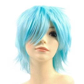 Yamel Anime Wig Light Blue for Cosplay Party, Synthetic Layered Short Hair Wigs with Bangs, Pastel Wigs for Women Men Kids