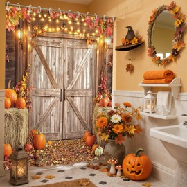 Bcsewcg - Cortina de ducha de otoño, diseño de calabaza de otoño, hojas de árbol de arce de otoño, juego de cortinas de baño de tela impermeable, decoración del hogar, 72 x 72 pulgadas (Multi2)