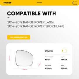 Compatible with Range Rover Sport Passenger Side Mirror, 2014 2015 2016 2017 2018 2019, Right Side Mirrors Replacement Glass for Range Rover L405 L494, Power Heated