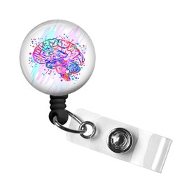 Badge Reel, Anatomy Retractable ID Badge Holder, ID Badge Clip with Swivel Alligator Clip and 34in. Nylon Cord for Medical ID, MD, Doctor, RN, Nurse, Tech, PA, CNA, Gift (Brain White Background)