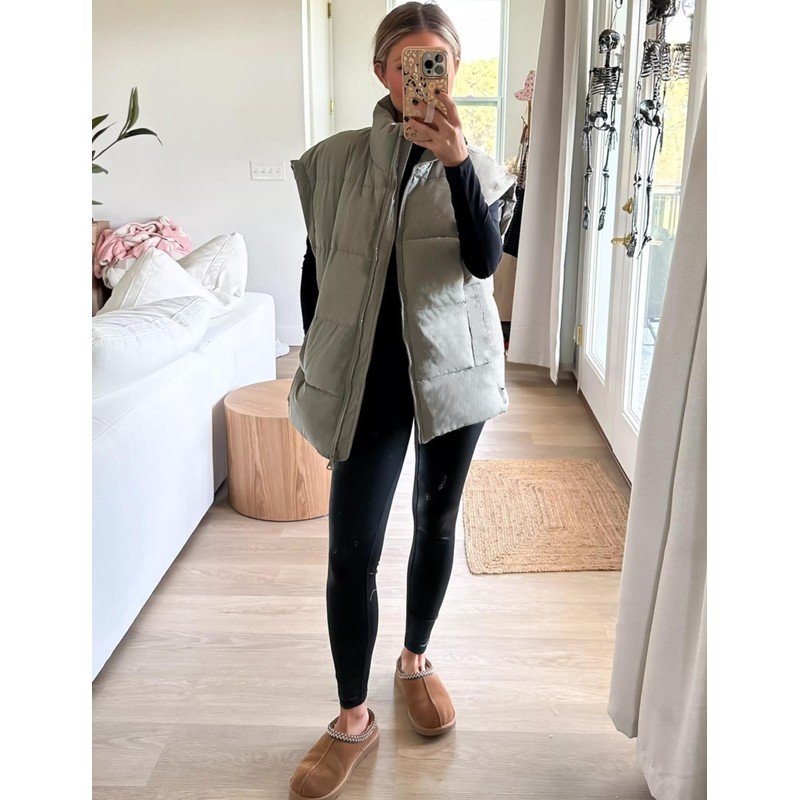 Vimyig Women's Winter Crop Puffer Vest Lightweight Warm Flysleeve Stand