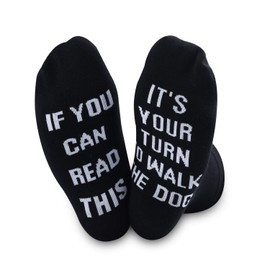 TSOTMO Novelty Dog Mom Dog Dad Socks Gift If You Can Read This It’s Your Turn to Walk The Dog Funny Dog Owner Gift (C.Walk The Dog Socks)