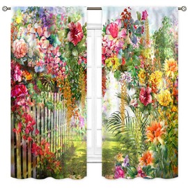 TKUYO - Cortinas florales para recámara, acuarela, verano, primavera, flores, flores, coloridas, botánica, naturaleza, jardín, ventanas, tratamientos para cocina, sala de estar, baño, 2 paneles, 42 x