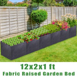 POILKMNI 12x2x1ft Fabric Raised Garden Bed - Outdoor Planter Box Non-Woven Fabric Patio Planting Bed Garden Grow Bed Bag for Growing Herbs, Flowers and Vegetables