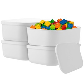 LDXDRU Pack of 4 Small Plastic Storage Boxes, 26 x 18 x 8 cm, Storage Basket with Lid, Multifunctional Organiser Boxes, Stackable Small Boxes for Shelves, Kitchen, Office, Cupboard, Bathroom