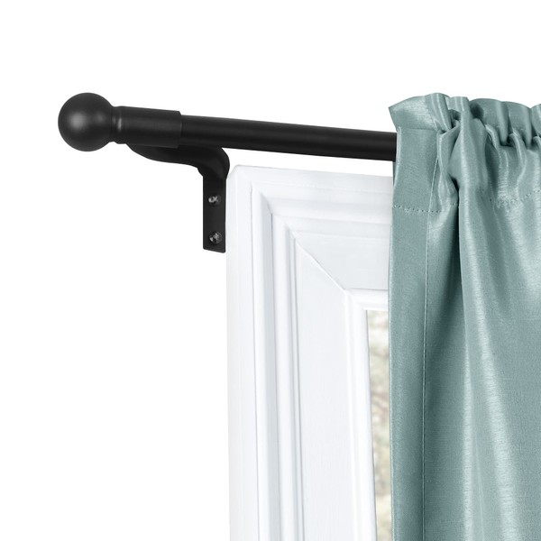 Maytex Easy Install Café Window Curtain Rod, No Measuring Needed, 48" - 120", with Decorative Round Finials, Black