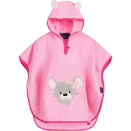Morgenstern Bath Poncho Children's Baby Girls Boys 100% Cotton Oeko-Tex Baby Bath Towel Hooded Towel Bathrobe, Pink - Mouse